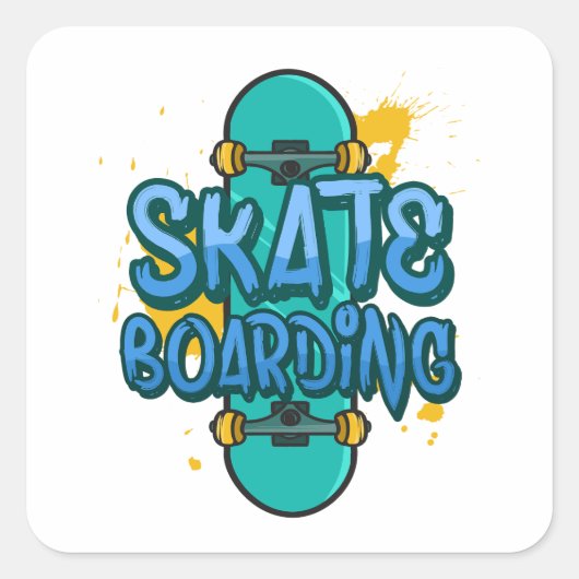 Skateboarden Vierkante Sticker (Voorkant)