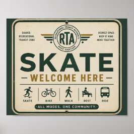 Skateboarden Welkom Bord Vintage Gemeenschap Poster