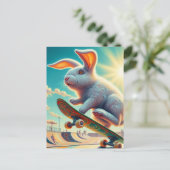 Skateboarden White Bunny Surreal Kleurrijk en Leuk Briefkaart (Staand voorkant)