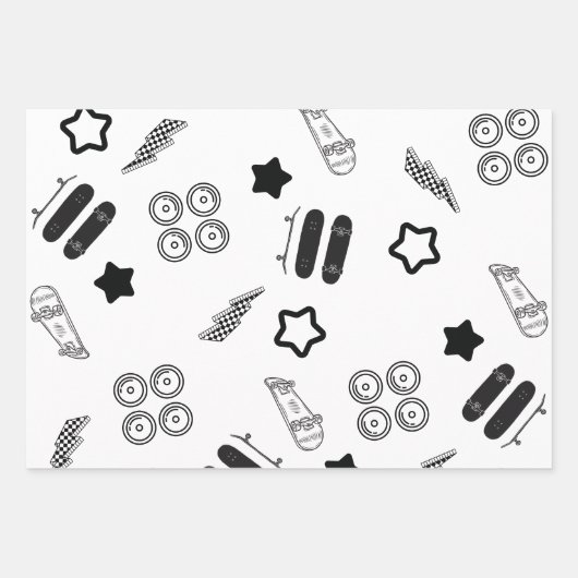 Skateboarden Wrapping Paper Flat Sheet Set van 3 (Voorkant 3)