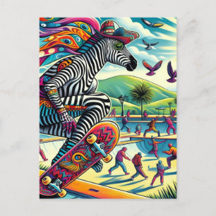 Skateboarden Zebra Kleurrijk en Leuk Briefkaart