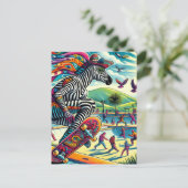 Skateboarden Zebra Kleurrijk en Leuk Briefkaart (Staand voorkant)