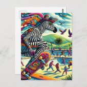 Skateboarden Zebra Kleurrijk en Leuk Briefkaart (Voorkant / Achterkant)