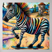 Skateboarden Zebra Poster (Voorkant)