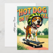Skateboardende Hond Zomer Grappig Retro Strand Aankondiging (Voorkant / Achterkant)