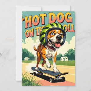 Skateboardende Hond Zomer Grappig Retro Strand Aankondiging
