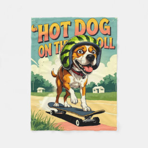 Skateboardende Hond Zomer Grappig Retro Strand Fleece Deken