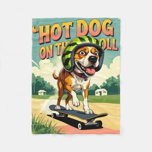 Skateboardende Hond Zomer Grappig Retro Strand Fleece Deken (Voorkant)