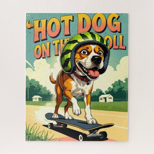 Skateboardende Hond Zomer Grappig Retro Strand Legpuzzel (Verticaal)