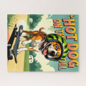Skateboardende Hond Zomer Grappig Retro Strand Legpuzzel (Horizontaal)