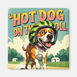 Skateboardende Hond Zomer Grappig Retro Strand  Magneet