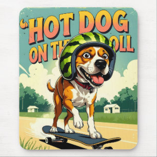 Skateboardende Hond Zomer Grappig Retro Strand Muismat