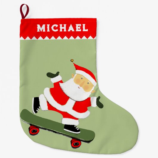 Skateboardende Kerstman Skateboarder Grote Kerstsok (Voorkant)