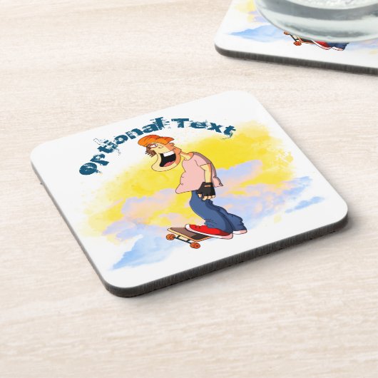 Skateboardende man bier onderzetter (Linkerzijde)