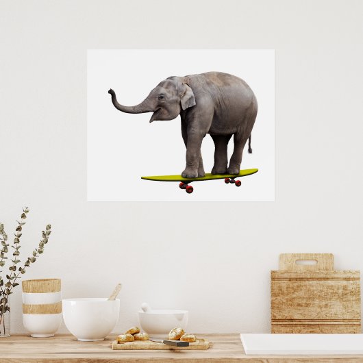 Skateboardende olifant poster (Keuken)