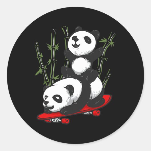 Skateboardende Panda Beer Wilde Grappige Panda Ska Ronde Sticker (Voorkant)