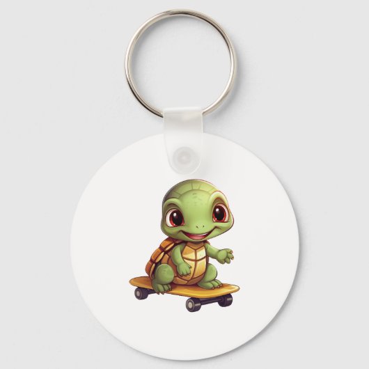 Skateboardende Schildpad, Atletisch Dierontwerp Sleutelhanger (Voorkant)