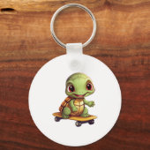 Skateboardende Schildpad, Atletisch Dierontwerp Sleutelhanger (Voorkant)