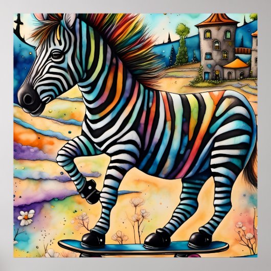 Skateboardende zebra poster (Voorkant)