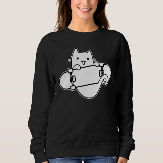 Skateboarder Cat Skateboarding on Skateboard Outli Trui (Voorkant)