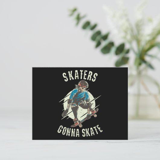 Skateboarder die Schaats krijgt op Skeleton Skateb Briefkaart (Staand voorkant)