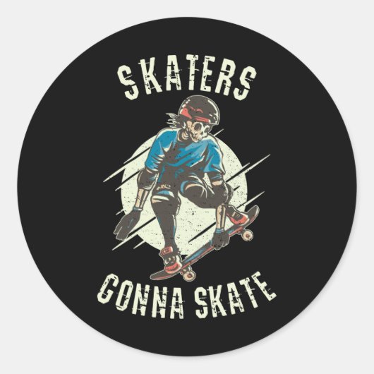 Skateboarder die Schaats krijgt op Skeleton Skateb Ronde Sticker (Voorkant)