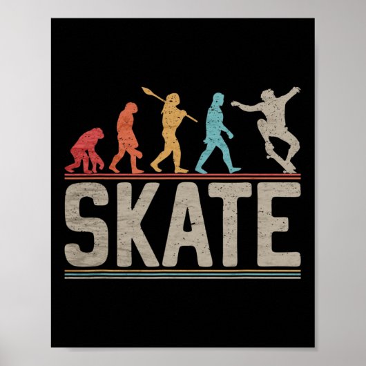 Skateboarder Evolutie Skater Skateboard En Skate Poster (Voorkant)