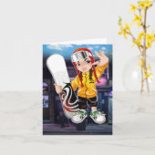 Skateboarder Folded Wenskaart Kaart (Gele Bloem)