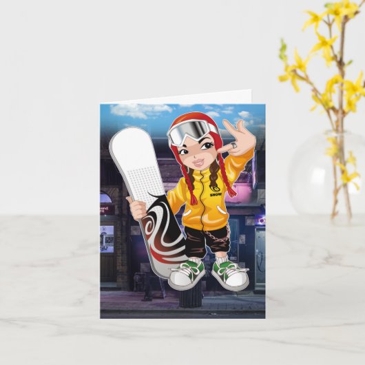 Skateboarder Folded Wenskaart Kaart (Gele Bloem)