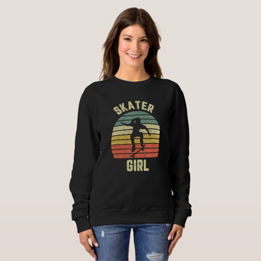 Skateboarder Girl Retro Skateboarder Trui (Voorkant volledig)