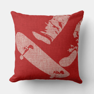 SkateBoarder Image Reverse Red/White Throw Pillow Kussen