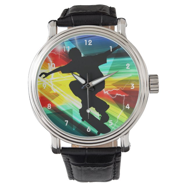Skateboarder in Criss Cross Lightning Horloge (Voorkant)