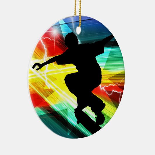Skateboarder in Criss Cross Lightning Keramisch Ornament (Rechts)