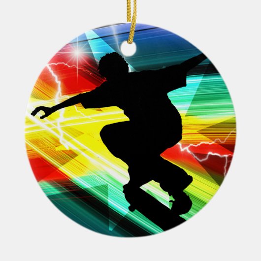 Skateboarder in Criss Cross Lightning Keramisch Ornament (Voorkant)