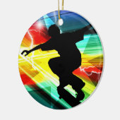 Skateboarder in Criss Cross Lightning Keramisch Ornament (Links)