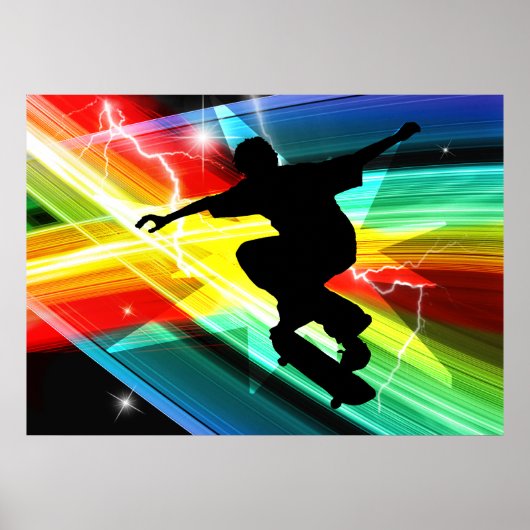 Skateboarder in Criss Cross Lightning Poster (Voorkant)