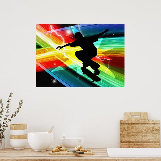 Skateboarder in Criss Cross Lightning Poster (Keuken)