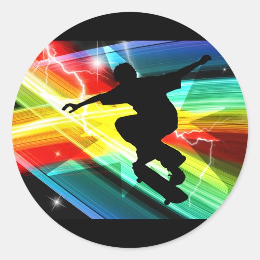 Skateboarder in Criss Cross Lightning Ronde Sticker (Voorkant)