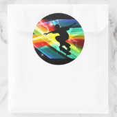 Skateboarder in Criss Cross Lightning Ronde Sticker (Tas)