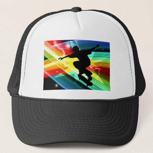 Skateboarder in Criss Cross Lightning Trucker Pet (Voorkant)