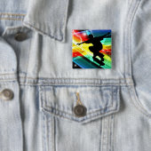 Skateboarder in Criss Cross Lightning Vierkante Button 5,1 Cm (In situ)
