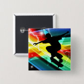 Skateboarder in Criss Cross Lightning Vierkante Button 5,1 Cm (Voorkant /achterkant)