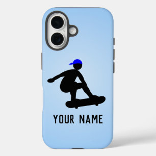 Skateboarder man doet Tricks - cool blauw op maat iPhone 16 Hoesje