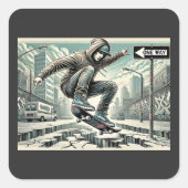 Skateboarder Pavement Urban Street Art Vierkante Sticker (Voorkant)