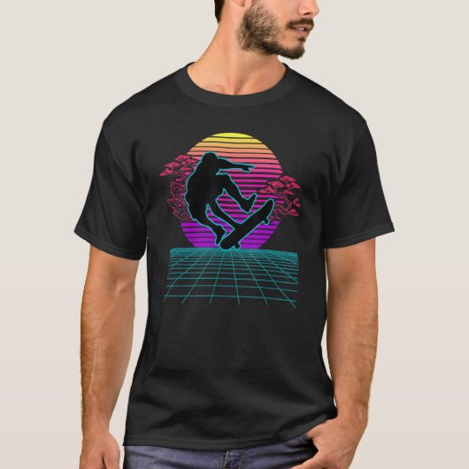 Skateboarder Retro 80s Vaporwave Style Skateboardi T-shirt (Voorkant)