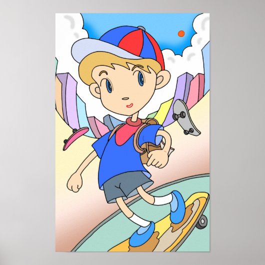 Skateboarder scheurt door de stadsstraten. poster (Voorkant)