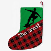 Skateboarder Silhouette Green met rode flatel Kleine Kerstsok (Achterkant)