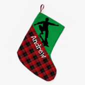 Skateboarder Silhouette Green met rode flatel Kleine Kerstsok (Voorkant (Hangend))