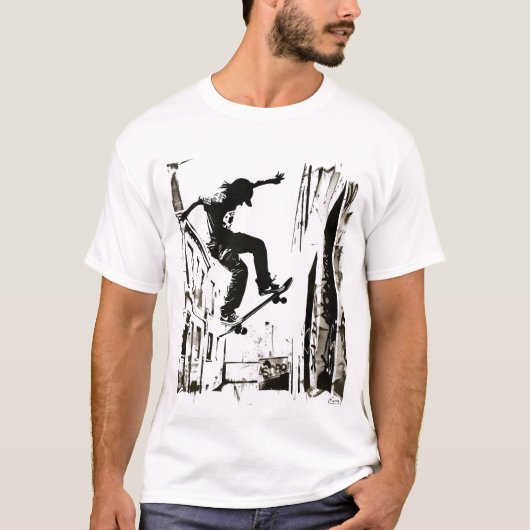 Skateboarder Sjabloon Kunst T-shirt (Voorkant)