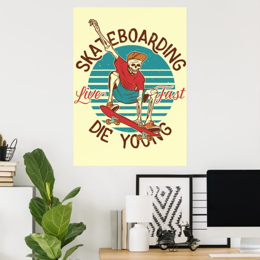 Skateboarder Skateboarder Live Fast Poster (Thuiskantoor)
